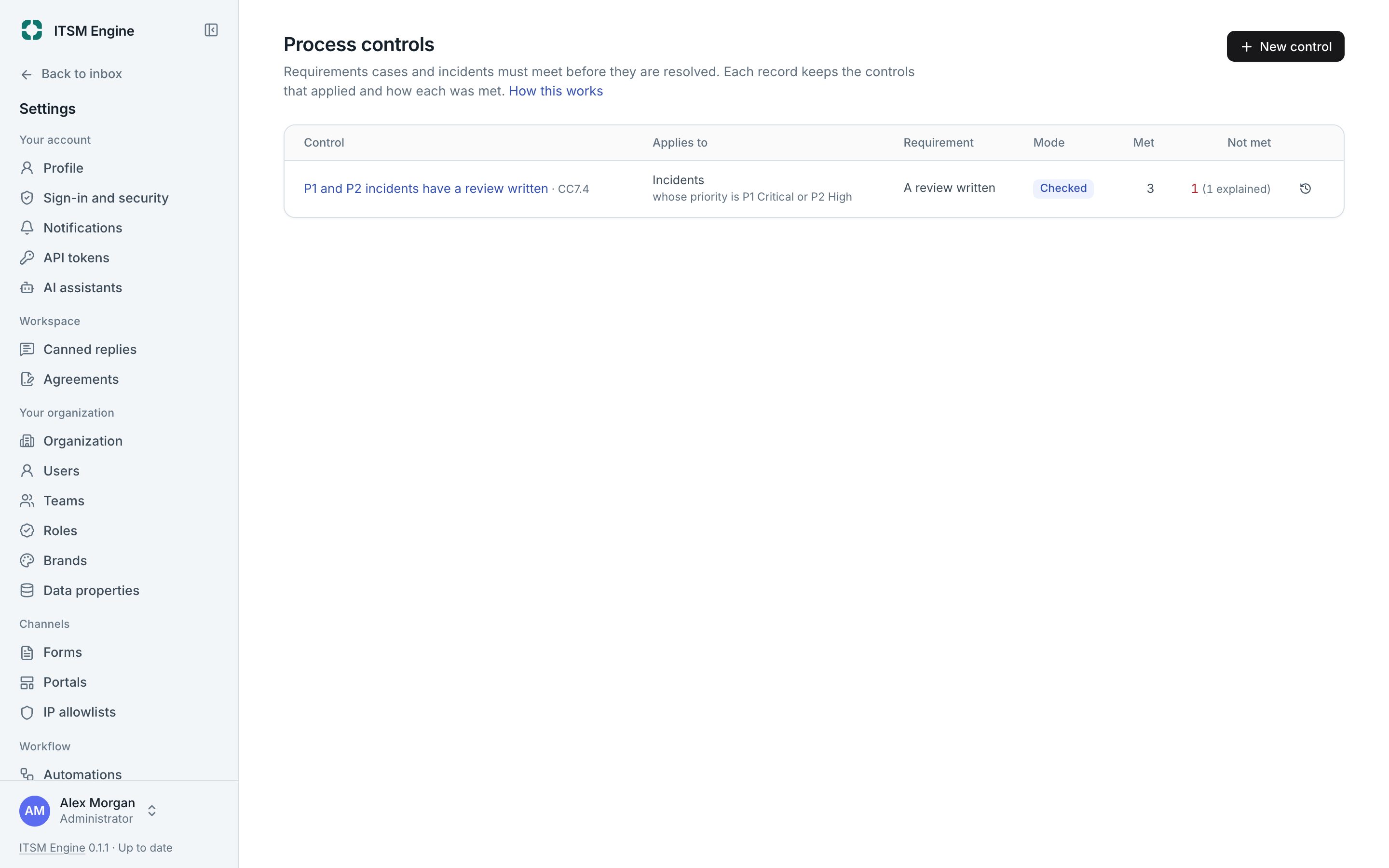 The process controls, each enforced or checked
